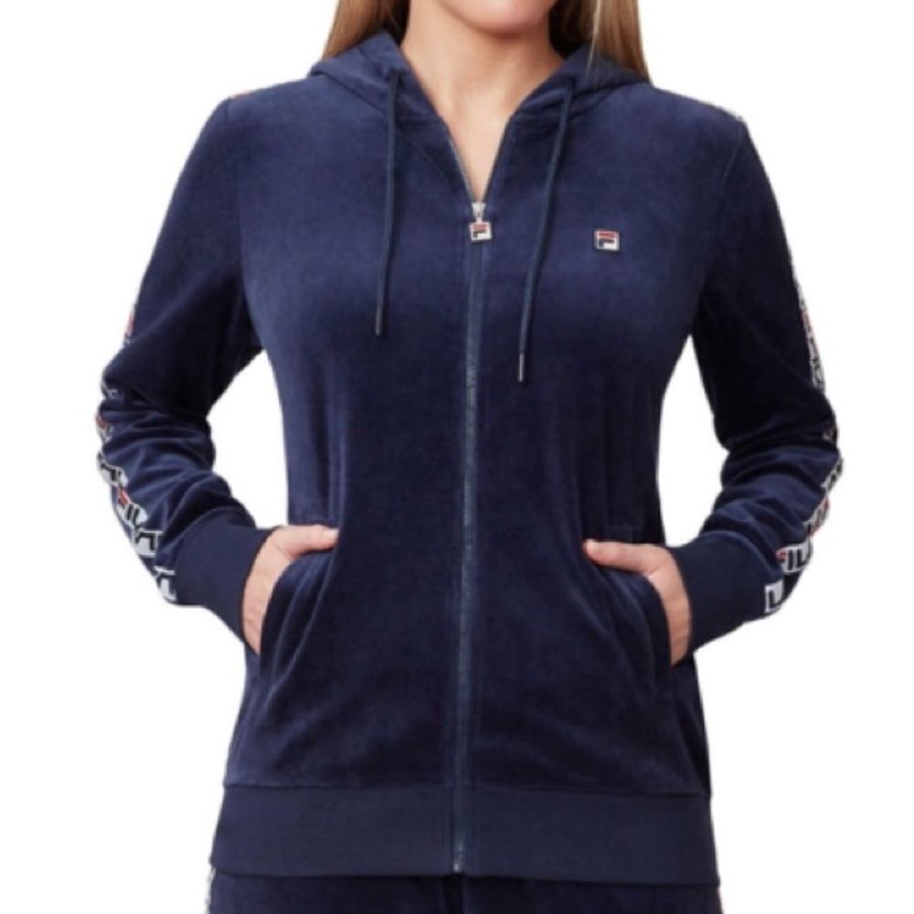 Fila Women's Navy Hoodie Velvet Sweater Size S